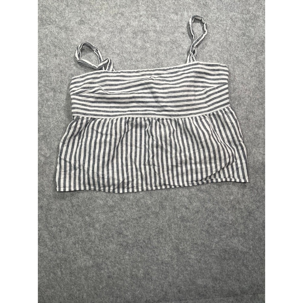 Lucky Brand Striped Linen Square Neck Tank Top Size Large